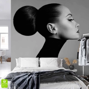 Fototapeta do Sypialni Kobieta – Portret Kobiety, Profil, Elegancka Dekoracja  do Salonu, Styl Nowoczesny i Glamour Czarno-Biała, na wymiar