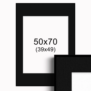 Ramka czarna z passe-partout 50x70 cm, Czarne Passe-partout Biały środek 50x70 cm (39x49)