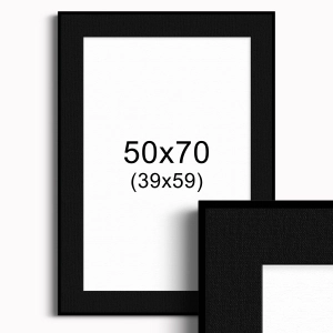 Ramka czarna z passe-partout 50x70 cm, Czarne Passe-partout Biały środek 50x70 cm (39x59)
