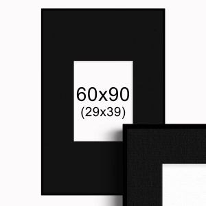 Ramka czarna z passe-partout 60x90 cm, Czarne Passe-partout Biały środek 60x90 cm (29x39)