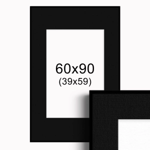 Ramka czarna z passe-partout 60x90 cm, Czarne Passe-partout Biały środek 60x90 cm (39x59)