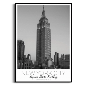 Plakat - Nowy Jork - Empire State Building – czarno biały obraz na ścianę, panorama miasta, plakat do sypialni i biura, styl loft nowoczesny do salonu