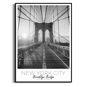 Plakat - Nowy Jork Brooklyn Bridge – czarno biały obraz mostu, dekoracja do salonu, sypialni i biura, styl minimalistyczny