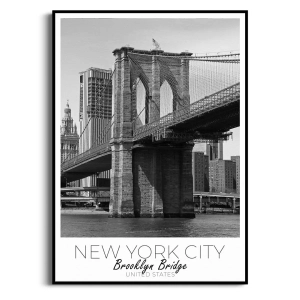 Plakat - Most Brookliński Panorama Nowy Jork - Czarno-Biały – NYC Obraz na Ścianę do Salonu, Sypialni i Biura | Styl Loft,industrialny, Nowoczesny | Biało-Czarna Dekoracja Wnętrz