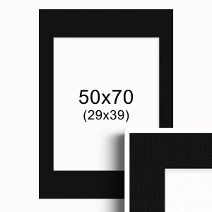Ramka Biała z passe-partout 50x70 cm - Czarne Passe-partout Biały środek 50x70 cm (29x39)