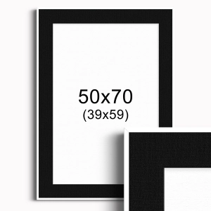 Ramka Biała z passe-partout 50x70 cm - Czarne Passe-partout Biały środek 50x70 cm (39x59)
