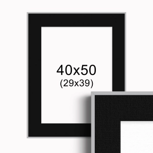 Ramka Srebrna z passe-partout 40x50 cm - Czarne Passe-partout Biały środek 40x50 cm (29x39)