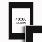Ramka Srebrna z passe-partout 40x60 cm - Czarne Passe-partout Biały środek 40x60 cm (29x39)