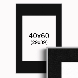Ramka Srebrna z passe-partout 40x60 cm - Czarne Passe-partout Biały środek 40x60 cm (29x39)
