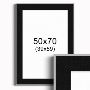 Ramka Srebrna z passe-partout 50x70 cm - Czarne Passe-partout Biały środek 50x70 cm (39x59)