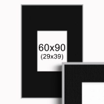 Ramka Srebrna z passe-partout 60x90 cm - Czarne Passe-partout Biały środek 60x90 cm (29x39)