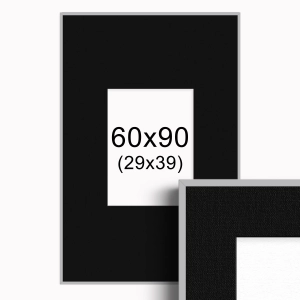 Ramka Srebrna z passe-partout 60x90 cm - Czarne Passe-partout Biały środek 60x90 cm (29x39)