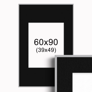 Ramka Srebrna z passe-partout 60x90 cm - Czarne Passe-partout Biały środek 60x90 cm (39x49)