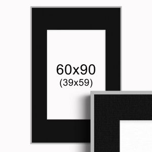 Ramka Srebrna z passe-partout 60x90 cm - Czarne Passe-partout Biały środek 60x90 cm (39x59)
