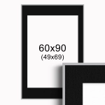 Ramka Srebrna z passe-partout 60x90 cm - Czarne Passe-partout Biały środek 60x90 cm (49x69)