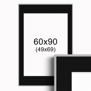 Ramka Srebrna z passe-partout 60x90 cm - Czarne Passe-partout Biały środek 60x90 cm (49x69)