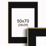 Ramka Złota z passe-partout 50x70 cm - Czarne Passe-partout Biały środek 50x70 cm (29x39)