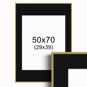 Ramka Złota z passe-partout 50x70 cm - Czarne Passe-partout Biały środek 50x70 cm (29x39)