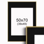 Ramka Złota z passe-partout 50x70 cm - Czarne Passe-partout Biały środek 50x70 cm (39x49)