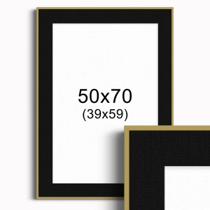 Ramka Złota z passe-partout 50x70 cm - Czarne Passe-partout Biały środek 50x70 cm (39x59)