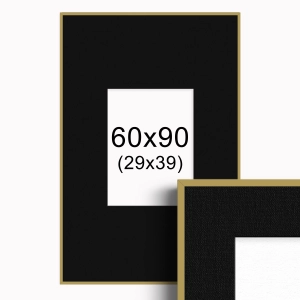 Ramka Złota z passe-partout 60x90 cm - Czarne Passe-partout Biały środek 60x90 cm (29x39)