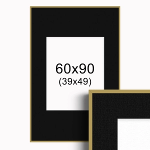 Ramka Złota z passe-partout 60x90 cm - Czarne Passe-partout Biały środek 60x90 cm (39x49)