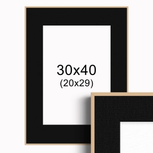 Ramka w kolorze drewna z passe-partout 30x40 cm - Czarne Passe-partout Biały środek 30x40 cm (20x29)