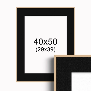 Ramka w kolorze drewna z passe-partout 40x50 cm - Czarne Passe-partout Biały środek 40x50 cm (29x39)