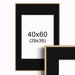 Ramka w kolorze drewna z passe-partout 40x60 cm - Czarne Passe-partout Biały środek 40x60 cm (29x39)