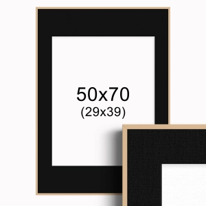 Ramka w kolorze drewna z passe-partout 50x70 cm - Czarne Passe-partout Biały środek 50x70 cm (29x39)