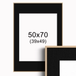 Ramka w kolorze drewna z passe-partout 50x70 cm - Czarne Passe-partout Biały środek 50x70 cm (39x49)
