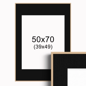 Ramka w kolorze drewna z passe-partout 50x70 cm - Czarne Passe-partout Biały środek 50x70 cm (39x49)