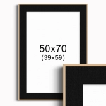 Ramka w kolorze drewna z passe-partout 50x70 cm - Czarne Passe-partout Biały środek 50x70 cm (39x59)