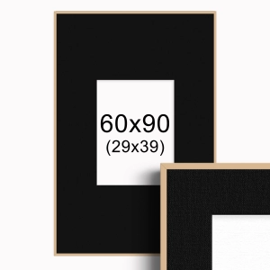 Ramka w kolorze drewna z passe-partout 60x90 cm - Czarne Passe-partout Biały środek 60x90 cm (29x39)