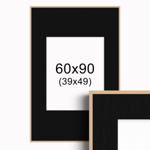 Ramka w kolorze drewna z passe-partout 60x90 cm - Czarne Passe-partout Biały środek 60x90 cm (39x49)