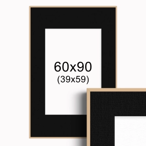 Ramka w kolorze drewna z passe-partout 60x90 cm - Czarne Passe-partout Biały środek 60x90 cm (39x59)