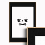 Ramka w kolorze drewna z passe-partout 60x90 cm - Czarne Passe-partout Biały środek 60x90 cm (49x69)