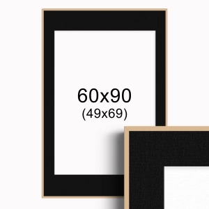 Ramka w kolorze drewna z passe-partout 60x90 cm - Czarne Passe-partout Biały środek 60x90 cm (49x69)
