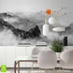 Fototapeta góry we mgle na wymiar – czarno-biały krajobraz do salonu i sypialni, styl orientalny nowoczesny
