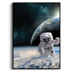 Plakat Kosmos - Astronauta na Orbicie i Ziemia z Kosmosu - Obraz do Salonu, Pokoju Młodzieżowego i Biura, Styl Nowoczesny i Industrialny - Granatowy, Błękitny i Czarny