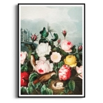 Plakat - Vintage Roses Thornton - Do Sypialni i Salonu, Róże Kwiaty Ptaki Różowy, Obraz na Ścianę Japandi Modern Classic Retro