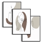 Zestaw 3 plakatów -  Kobieta Line Art Beżowy Brąz - Kompozycja do Salonu, Minimalistyczne Nowoczesne