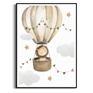 Plakat - Lew w Balonie - Do Sypialni Dziecka, Boho Skandynawski