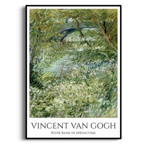 Plakat - Vincent van Gogh – River Bank in Springtime - Reprodukcja do salonu i sypialni Zielono-beżowa dekoracja ścienna w stylu skandynawskim, japandi i modern classic