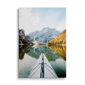 Obraz na szkle - Wyprawa życia - Góry, Kajak, Jezioro, Natura, Krajobraz, 