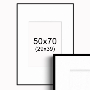 Ramka Czarna z passe-partout 50x70 cm - Białe Passe-partout Biały środek 50x70 cm (29x39)