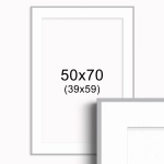 Ramka Srebrna z passe-partout 50x70 cm - Białe Passe-partout Biały środek 50x70 cm (39x59) 