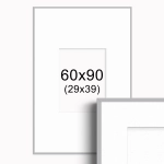 Ramka Srebrna z passe-partout 60x90 cm - Białe Passe-partout Biały środek 60x90 cm (29x39)
