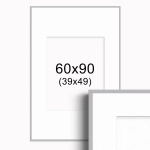 Ramka Srebrna z passe-partout 60x90 cm - Białe Passe-partout Biały środek 60x90 cm (39x49)