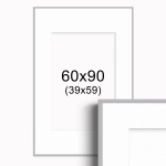 Ramka Srebrna z passe-partout 60x90 cm - Białe Passe-partout Biały środek 60x90 cm (39x59)